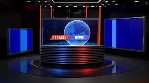 3D Virtual News Studio Background,3d illustration Stock Illustration