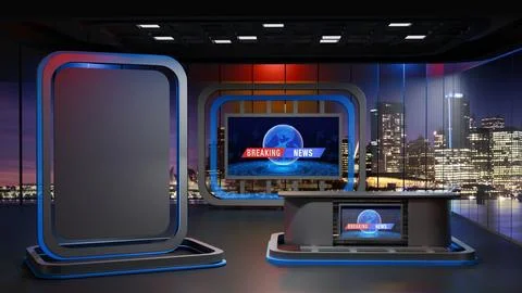 3D Virtual News Studio Background,3d illustration Stock Illustration