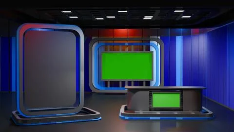 3D Virtual News Studio Background,3d illustration Stock Illustration