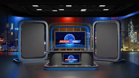 3D Virtual News Studio Background,3d illustration Stock Illustration