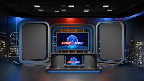 3D Virtual News Studio Background,3d illustration Stock Illustration