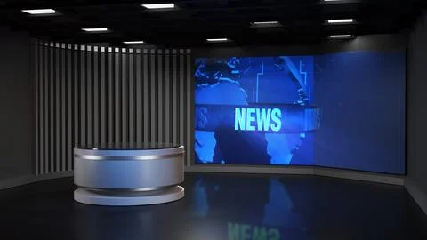 3D Virtual News Studio Background,3d illustration Stock Illustration