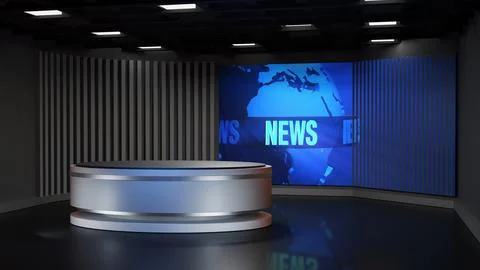 3D Virtual News Studio Background,3d illustration Stock Illustration