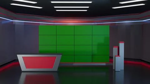3D Virtual News Studio Background,3d illustration Stock Illustration