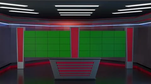 3D Virtual News Studio Background,3d illustration Stock Illustration