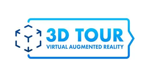 3d Virtual tour. Virtual reality journey. Panoramic view sign. Vector stock Illustrazione stock