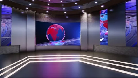 3D Virtual TV Studio News Stock Footage