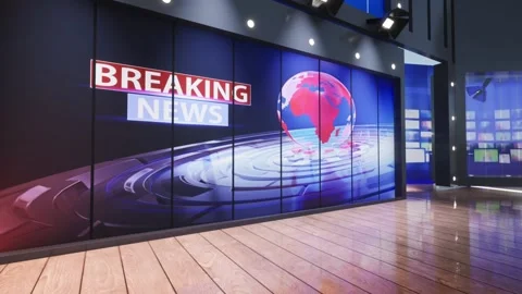 3D Virtual TV Studio News, Green Screen Background loop Stock Footage 142576775