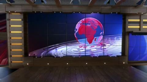 3D Virtual TV Studio News, Backdrop For TV Shows .TV On Wall.3D Virtual Stock Footage 143795657