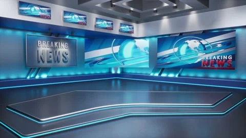 3D Virtual TV Studio News, Backdrop For TV Shows. TV On Wall. Stock Footage 182304667
