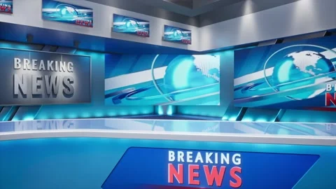 3D Virtual TV Studio News, Backdrop For TV Shows. TV On Wall. 動画素材 182305074