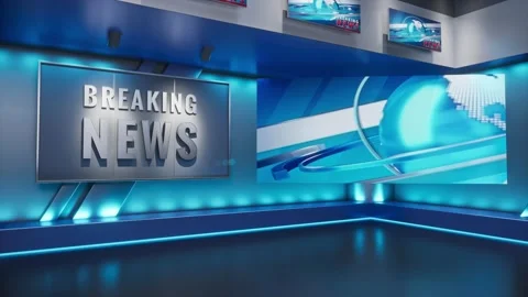 3D Virtual TV Studio News, Backdrop For TV Shows. TV On Wall. 動画素材 182305371
