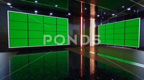 3D Virtual TV Studio News with green screen, 3D Rendering Illustration ...