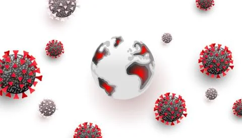 3d virus cells, bacterium or microbes on a white horizontal background. Coron Stock Illustration