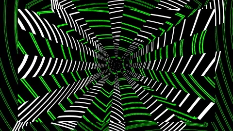 3D visual effect with black and white stripes changing patterns in a spiral.. Video stock 334457381