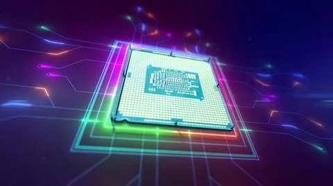 3D visualization AI processor power. Computer processor with millions of Stock Illustration