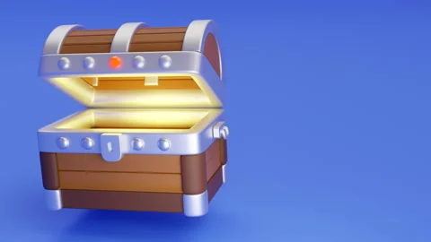 3d visualization antique chest on a blue background Stock Footage 196265613