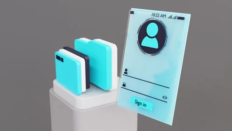 3d visualization of the authorization menu on a smartphone 스톡 일러스트