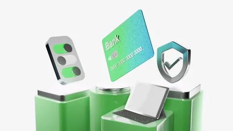 3d visualization bank card over a pedestal Ilustração Stock