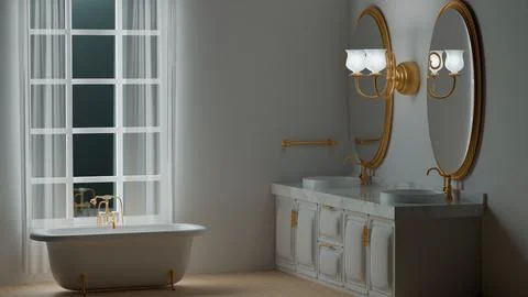 3D visualization of bathroom interior design in vintage style 写真素材