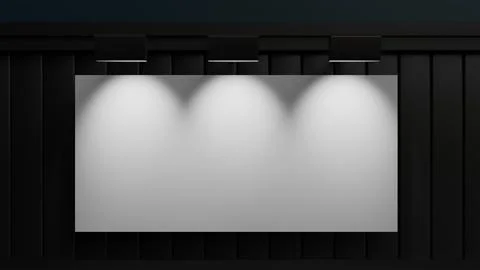 3D visualization of blank advertising banner with backlight on black metal .. Illustrazione stock