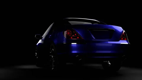 3d visualization blue car on the side in the dark on a background Video stock 153210531