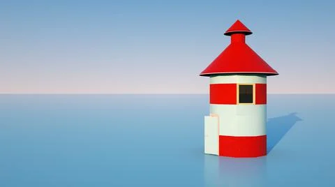 3d visualization of buildings on the water, a lighthouse on a blue background Stock Illustration