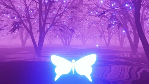 3D visualization. butterfly flies through the fabulous purple forest. looped ani Stock Footage 159516830