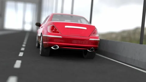 3d visualization of a car driving on a bridge 스톡 동영상 156282091