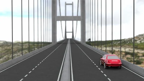 3d visualization of a car driving on a bridge Stock Footage 156297730