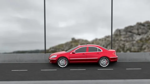 3d visualization of a car driving on a bridge Stock Footage 156328175