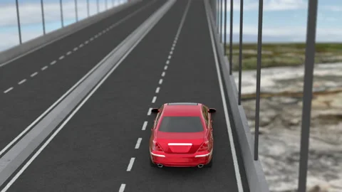 3d visualization of a car driving on a bridge 스톡 동영상 156328200