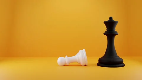 3d visualization chess the black queen defeated the white pawn Stock Footage 158478921