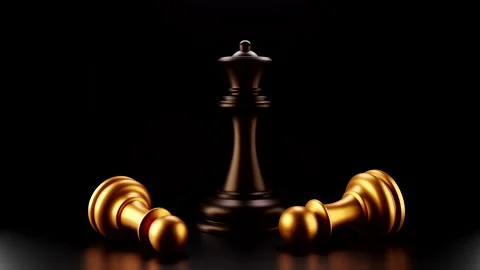 3d visualization chess the black queen defeated the white pawn Stock Footage 158603855