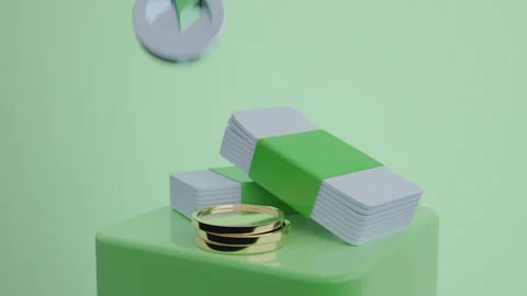 3d visualization of coins and banknotes and time Stock Footage 238430432