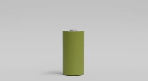3D visualization of a cylindrical green battery on a white background with sh Stock Illustration