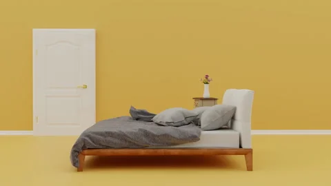 3d visualization of the door to nature in an empty room Stock Footage 157782201