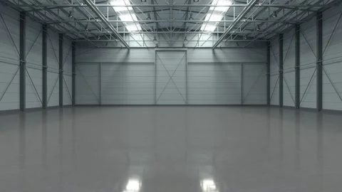 3d visualization: Empty steel production hall or high bay warehouse. Video stock 154237372