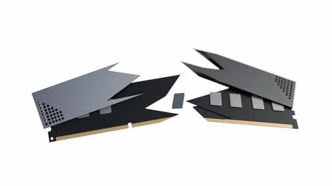 3D Visualization of Exploded High-Performance Desktop RAM Stock Illustration