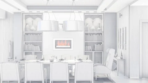 3D visualization of a fictional stylized interior Stock Footage 124477653