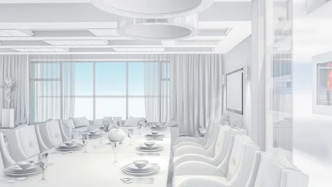 3D visualization of a fictional stylized interior Stock Footage 124489337