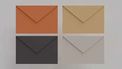 3D visualization of four envelopes dark gray and orange and brown and light.. Stockillustratie