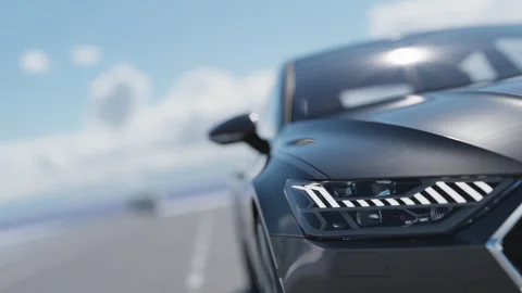 3d visualization of the front headlight of a car on the highway 動画素材 243519974