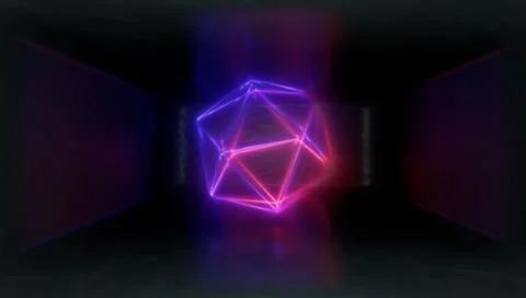 3d Visualization. Geometric figure in neon light against a dark tunnel. Laser Stock Illustration