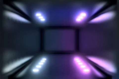 3d Visualization. Geometric figure in neon light against a dark tunnel. Laser Stock Illustration