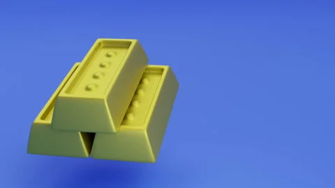 3d visualization of gold bars on a blue background Stock Footage 201278420