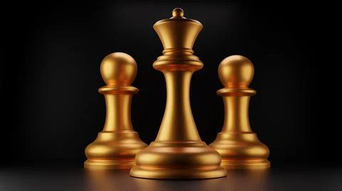 3d visualization Gold queen chess, standing against black background 스톡 일러스트
