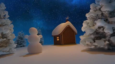 3d visualization of a house in a winter forest Stock Footage 239844482