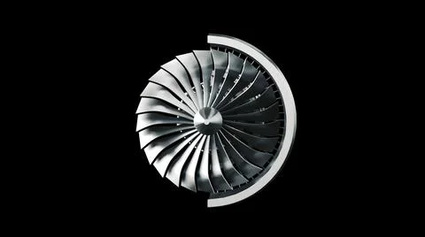 3D visualization of a jet engine isolated on a black background Stock Illustration