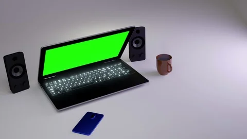 3D visualization laptop and coffee Vidéo 125120896